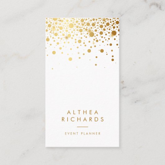 Wit | Faux Gold Foil Confetti Stippen Vezel Visitekaartje (Voorkant)