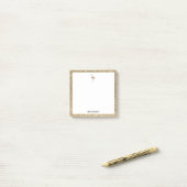 Wit + Faux Gold Glitter Flamingo & Border, Naam Post-it® Notes (Op bureau)