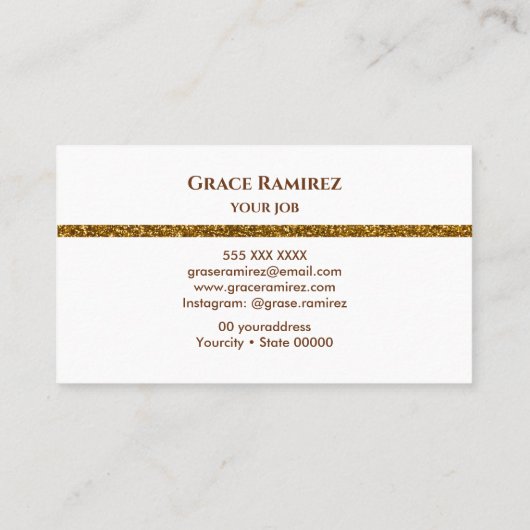 Wit | Faux Gold Glitter Marble Agate Monogram B Visitekaartje (Achterkant)