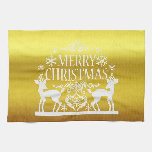 Wit Faux Gold Merry Christmas Keuken Handdoek (Horizontaal)