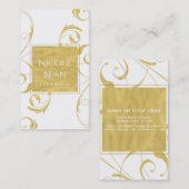 Wit & Faux Goud Bloemen Swirl Elegant Visitekaartje (Voorkant / Achterkant)