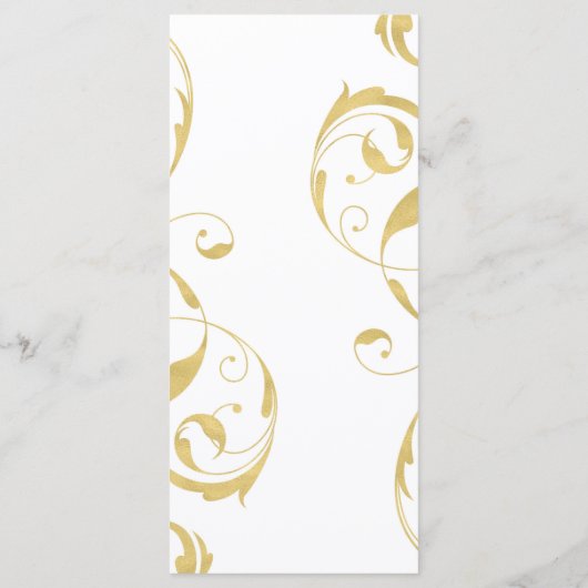 Wit & Faux Goud Bloemen Werveltje Chic Trouwmenu Menu (Achterkant)