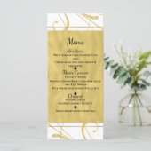 Wit & Faux Goud Bloemen Werveltje Chic Trouwmenu Menu (Staand voorkant)