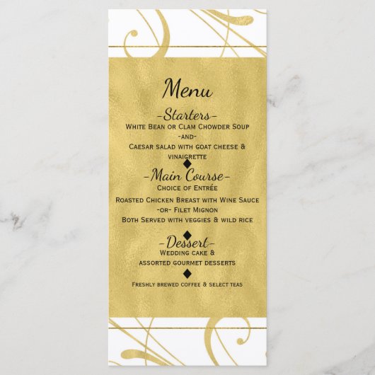 Wit & Faux Goud Bloemen Werveltje Chic Trouwmenu Menu (Voorkant)