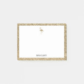 Wit & Faux Goud Glitter Flamingo, Rand w / Naam Post-it® Notes (Voorkant)