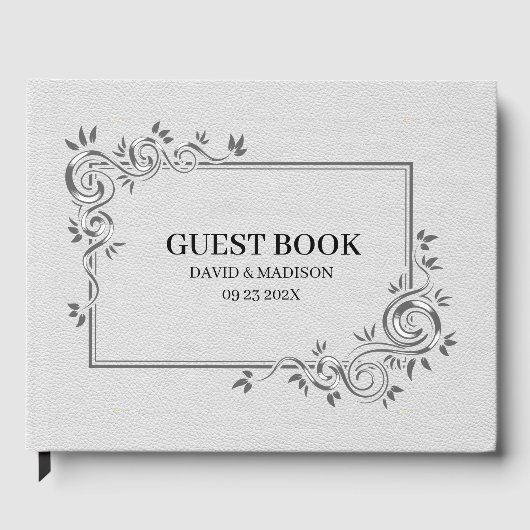 Wit Faux Leather Black Lijst Gastenboek (Voorkant)