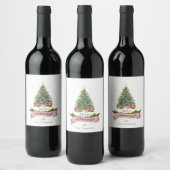  wit faux roze glitter vrolijk kerstfeest wijn etiket (Flessen)