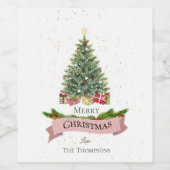  wit faux roze glitter vrolijk kerstfeest wijn etiket (Enkel label)