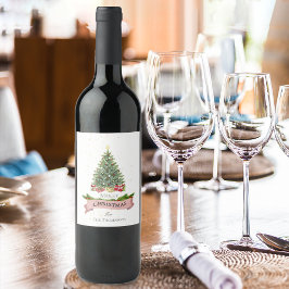  wit faux roze glitter vrolijk kerstfeest wijn etiket