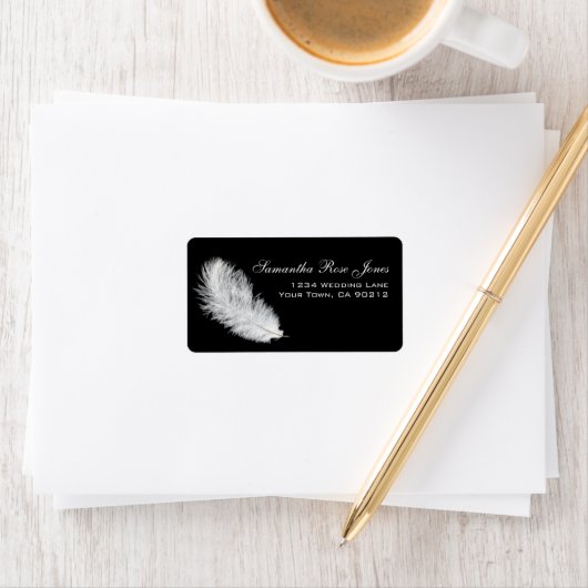Wit Feather Black Aangepast adres Etiket (Insitu)
