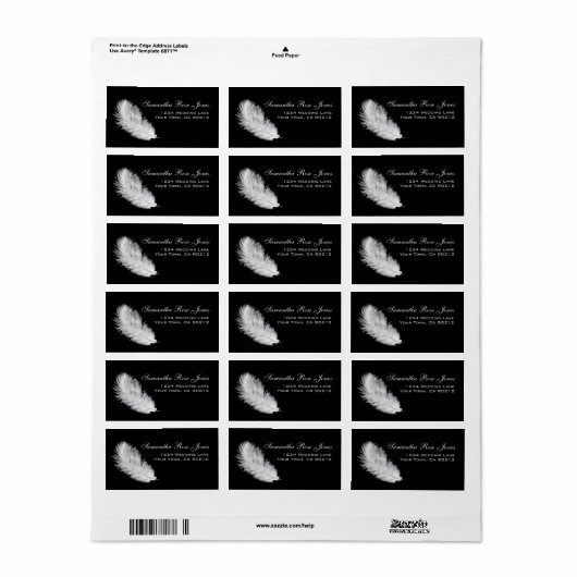 Wit Feather Black Aangepast adres Etiket (Full Sheet)