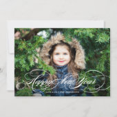 Wit formeel script Happy New Year Foto Feestdagenkaart (Voorkant)