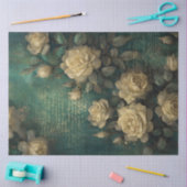 wit Frans roos gouden folie smaragdgroen Tissuepapier (Craft)