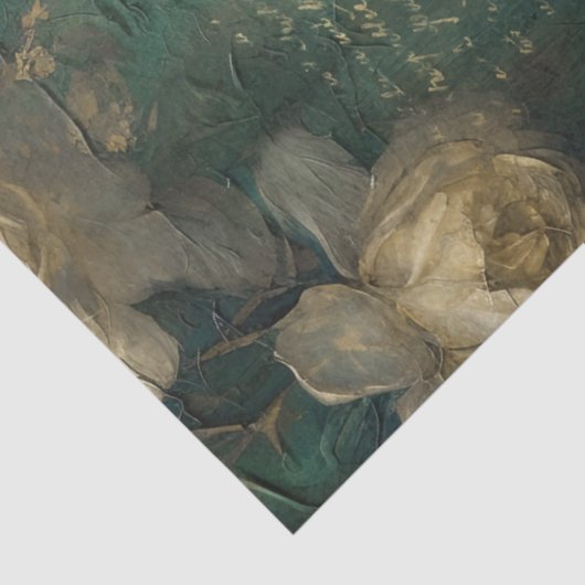 wit Frans roos gouden folie smaragdgroen Tissuepapier (Detail)