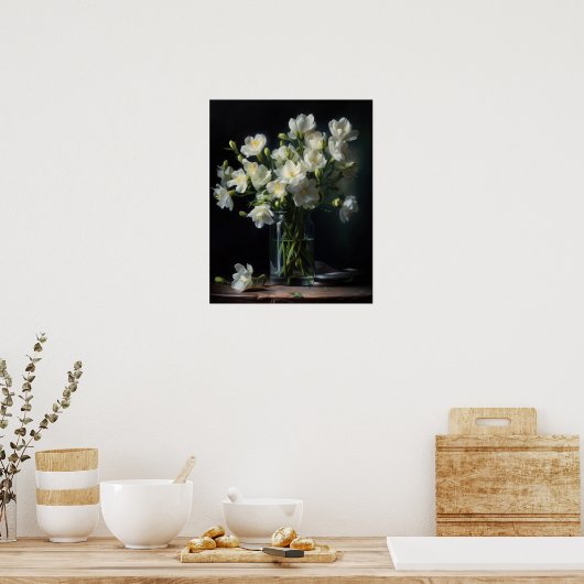 Wit Freesia Bloemen Art Print Poster (Keuken)