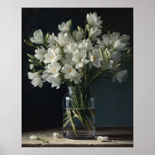 Wit Freesia Bloemen Art Print Poster (Voorkant)