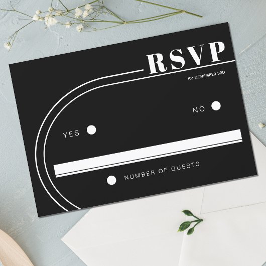 Wit gebogen lijst zwart minimalistische bruiloft RSVP kaartje