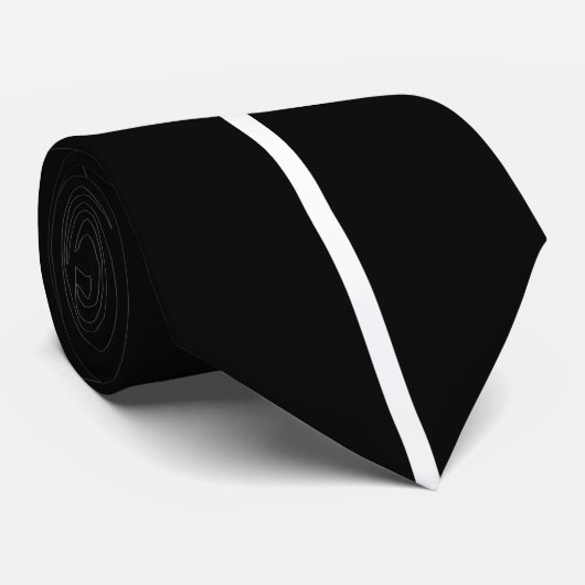 Wit Gecentreerd Dunne Verticale Lijn op Zwart Stropdas (Opgerold)