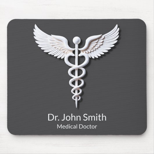 Wit Gedetailleerd Clean Caduceus Antraciet Medical Muismat (Voorkant)