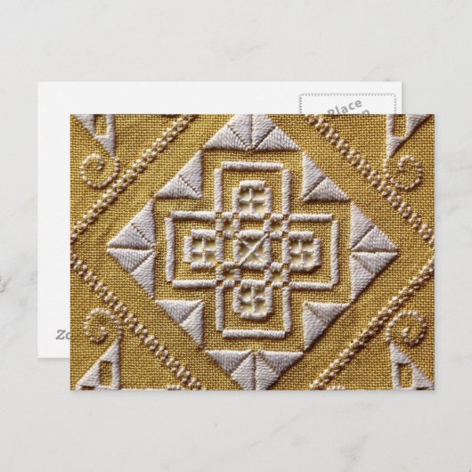 Wit GEDRUKT cutwork borduurwerk 1 op linnen custom Briefkaart (Voorkant / Achterkant)