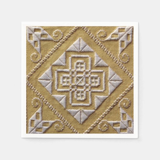 Wit GEDRUKT cutwork borduurwerk 1 op linnen custom Servetten (Voorkant)