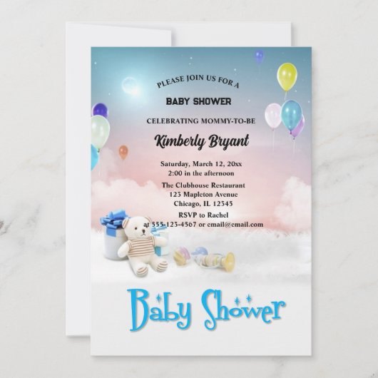 wit geel Blauwe Ballon Het is een Boy Baby shower Kaart (Voorkant)
