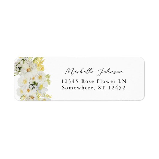Wit & Geel Bloemendecor Retouradreslabel Etiket (Voorkant)