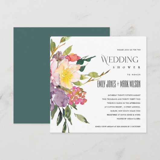 Wit Geel Blush Bourgondië Bloemen Trouwdouche Kaart (Voorkant / Achterkant)