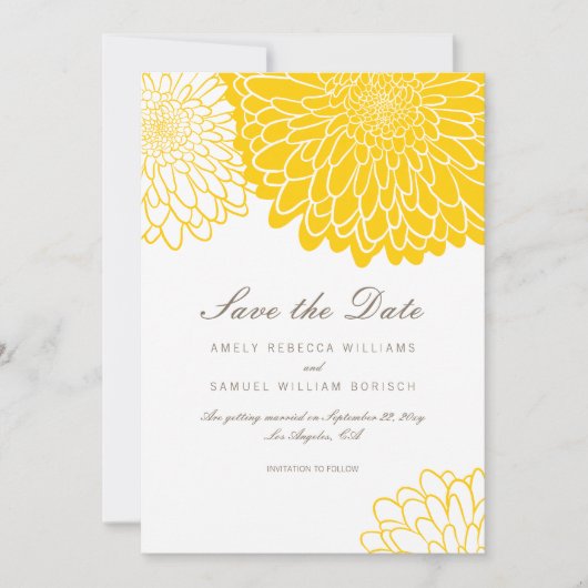 Wit Geel Chrysanthemum QR Code Save the Date Kaart (Voorkant)