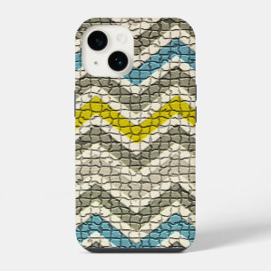 WIT GEEL GRIJS BLAUW MOZAÏEK CHEVRONS iPhone 14 HOESJE