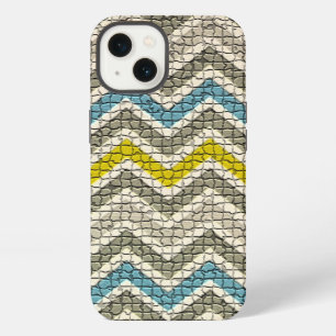 WIT GEEL GRIJS BLAUW MOZAÏEK CHEVRONS iPhone 13 HOESJE