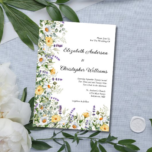 Wit Geel Lavendel Bloemige Eucalyptus Bruiloft Kaart