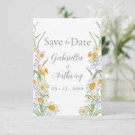 Wit & Geel Narcis Bloem Bruin Schrift  Save The Date