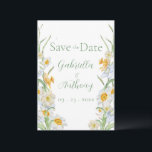 Wit & Geel Narcis Bloem Groen Schrift Save The Date<br><div class="desc">Mooie gele en witte narcis bloemenrand in zachte waterverf is perfect voor deze lente en zomer trouwkaart “Save the Date”. Passend groen schrift en typografie. Pas aan zoals gewenst. Om aan te passen klik op de "verder aanpassen" link en gebruik de ontwerp tool om veranderingen te maken. Veel verschillende papier...</div>