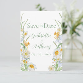 Wit & Geel Narcis Bloem Groen Schrift Save The Date
