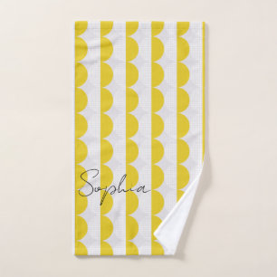 Wit Geel Patroon Halve Maan Monogram Pickleball Handdoek