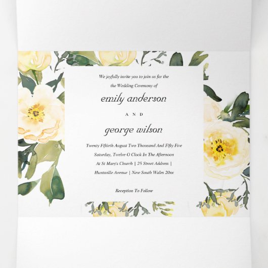 WIT-GEEL VREDESVLOEDBLOEDING VAN DE WATERVERF DRIELUIK UITNODIGING (Binnenkant midden)