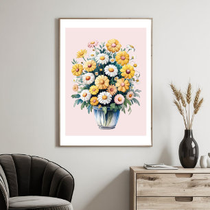 Wit geel waterverf madeliefjes boeket poster
