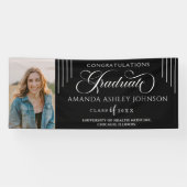 Wit Gefeliciteerd Foto Zwart Afstuderen Spandoek (Horizontaal)