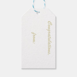 Wit Gefeliciteerd Gift Label (gouden script) Cadeaulabel