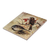 Wit-gekleurde Sparrows en de Bladeren van de Dalin Tegeltje (Zijkant)