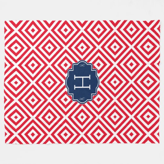 Wit geometrisch patroon & koraal aangepaste achter fleece deken (Voorkant (Horizontaal))