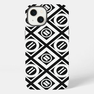Wit Geometrisch Patroon Met Gelijkteken Op Zwart iPhone 13 Hoesje