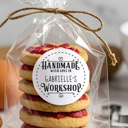 Wit Gepersonaliseerd Handgemaakt met Liefde in Wor Ronde Sticker