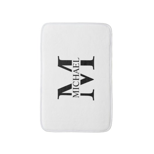 Wit Gepersonaliseerd Monogram en Naam Badmat (Voorkant Verticaal)