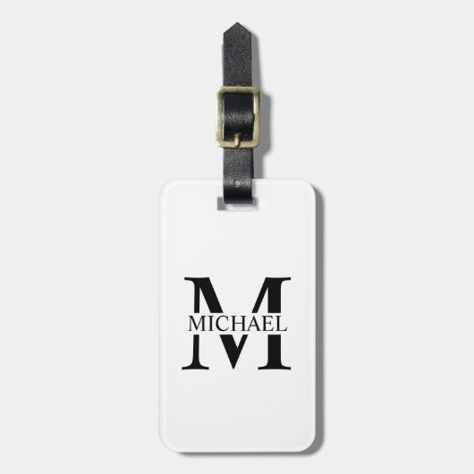 Wit Gepersonaliseerd Monogram en Naam Bagagelabel (Voorkant verticaal)