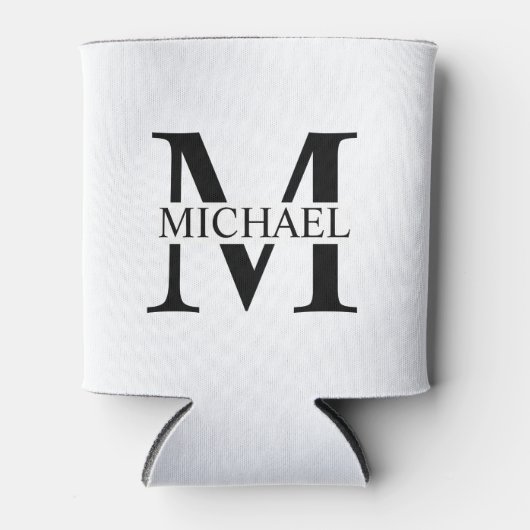 Wit Gepersonaliseerd Monogram en Naam Blikjeskoeler (Voorkant)