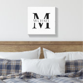 Wit Gepersonaliseerd Monogram en Naam Canvas Afdruk (Insitu (Slaapkamer))