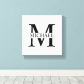 Wit Gepersonaliseerd Monogram en Naam Canvas Afdruk (Insitu (Houten vloer))