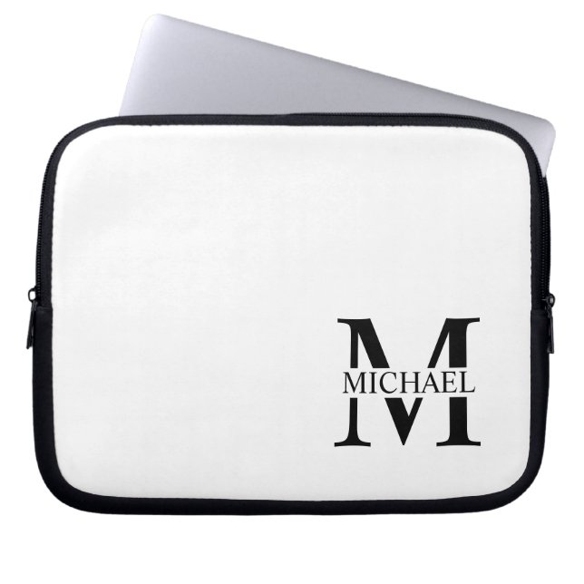Wit Gepersonaliseerd Monogram en Naam Laptop Sleeve (Voorkant)